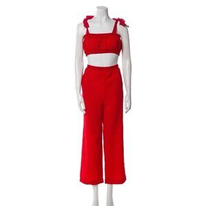 l’academie Solid Red Crop Tank Top High Rise Pant Set Small